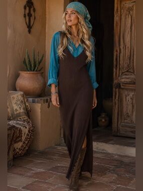 H&m rib knit dark brown midi dress Sz L